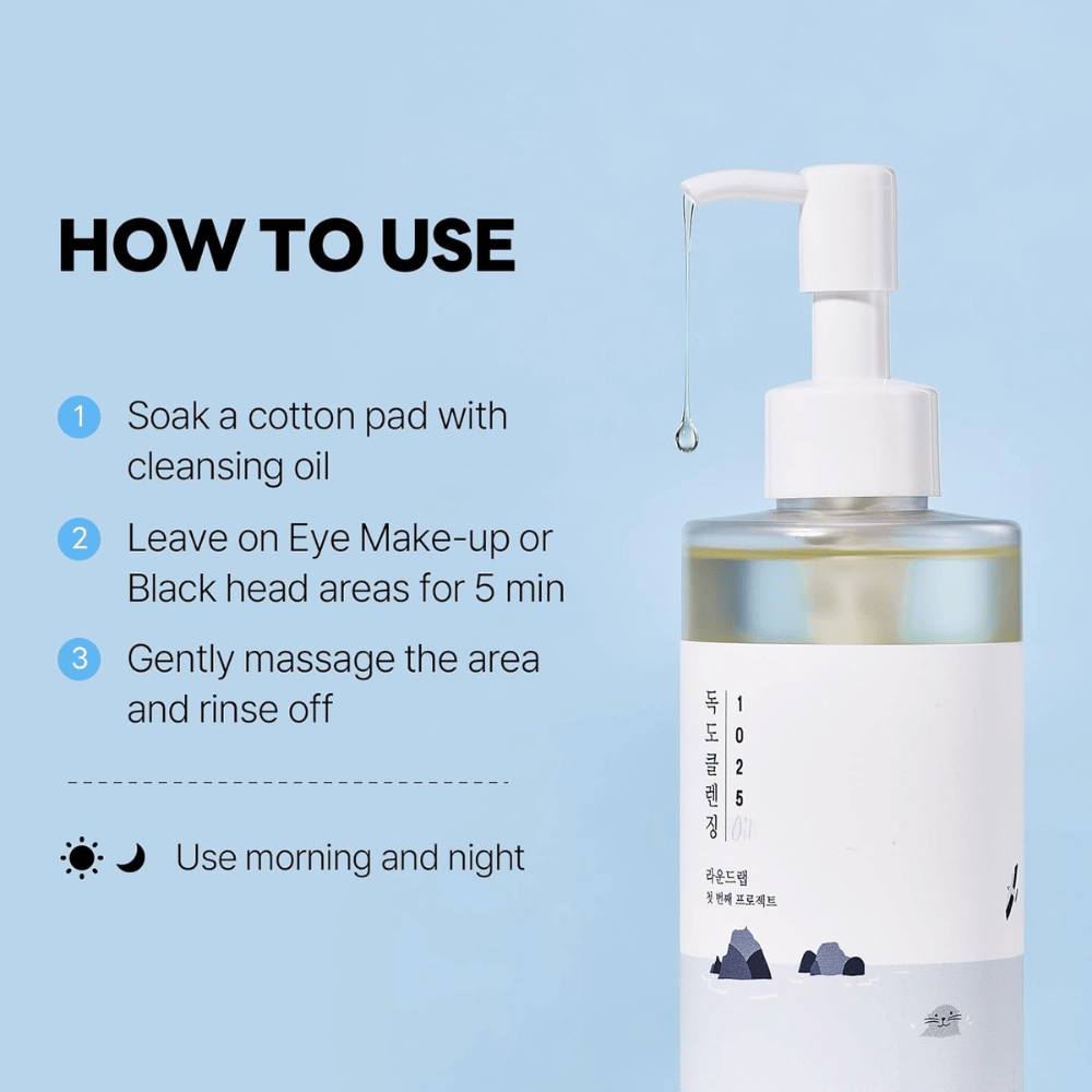 Round Lab 1025 Dokdo Cleansing Oil, das Make-up, Sonnenschutz und Unreinheiten mit einer leichten und feuchtigkeitsspendenden Öltextur effektiv löst
