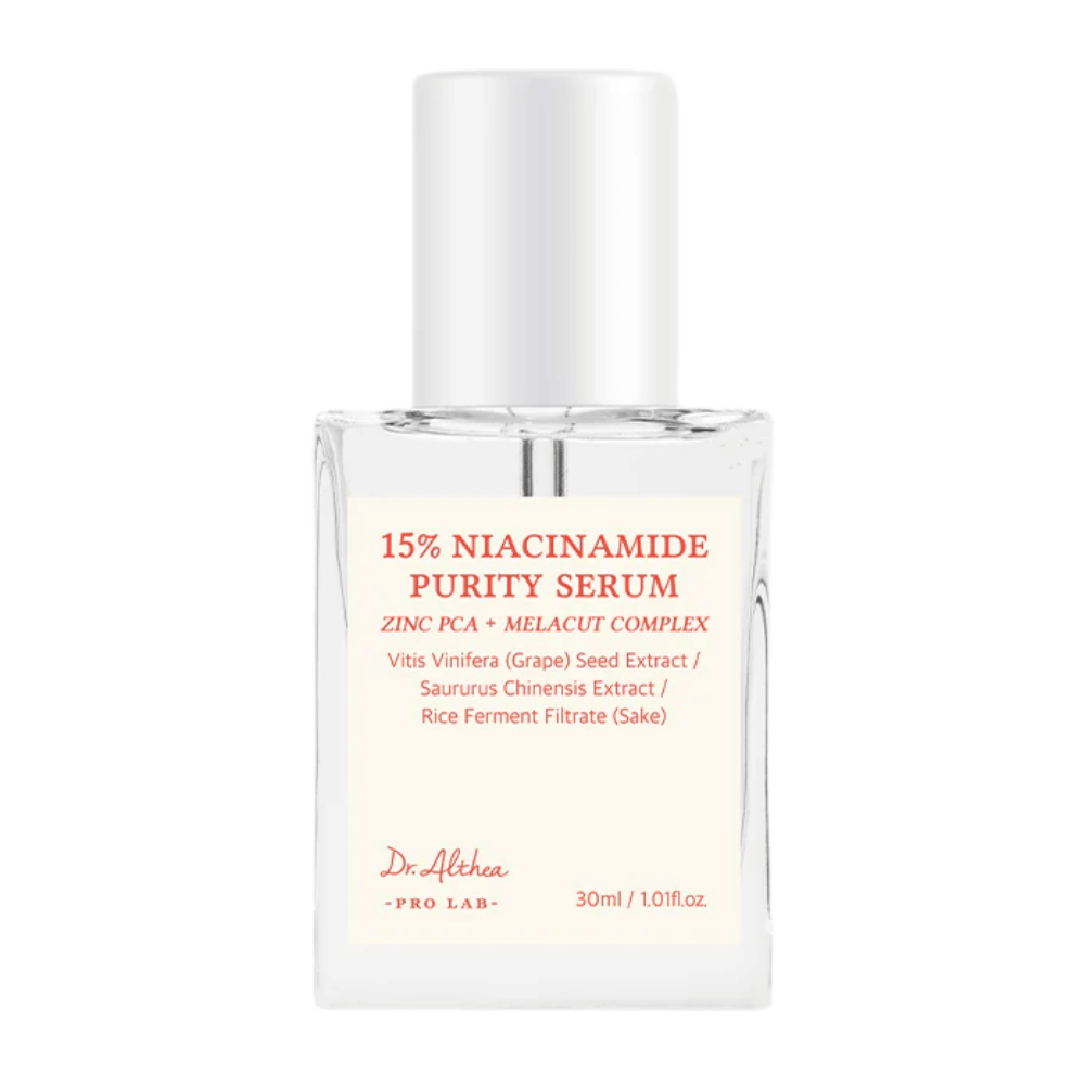 Dr. Althea 15% Niacinamide Purity Serum ist ein fortschrittliches Serum, das 15% Niacinamid mit Zink-PCA und MELACUT COMPLEX kombiniert, um aufzuhellen, Poren zu verkleinern und die Hautstruktur zu verbessern. Perfekt für einen strahlenden und gleichmäßigen Hautton.
