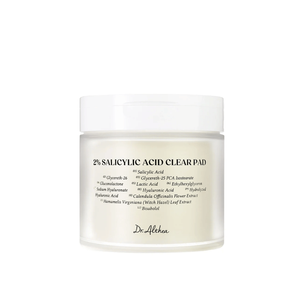 Produktbild von Dr. Althea 2% Salicylic Acid Clear Pad auf weißem Hintergrund. Exfolierende Pads für akneanfällige und fettige Haut mit Salicylsäure und beruhigenden Inhaltsstoffen.