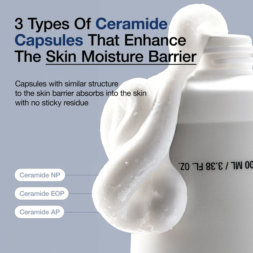Anua 3 Ceramide Panthenol Cream mit drei Arten von Ceramidkapseln, die die Feuchtigkeitsbarriere der Haut ohne Klebrigkeit schützen.
