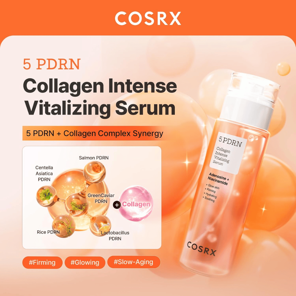 COSRX 5 PDRN Serum mit Kollagenkomplex, das die Hautbarriere stärkt, Glow verleiht und Alterszeichen entgegenwirkt