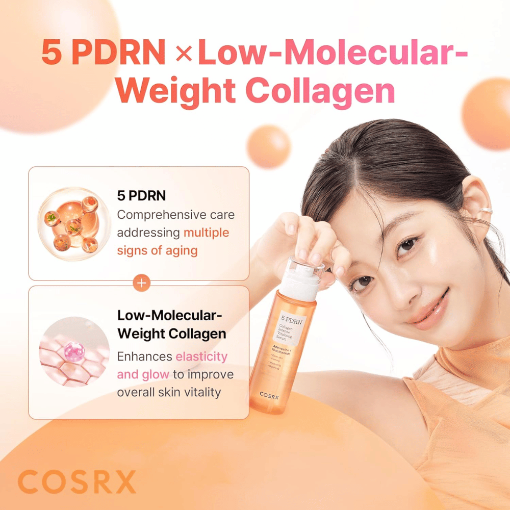 COSRX 5 PDRN Collagen Intense Vitalizing Serum mit niedrigmolekularem Kollagen, das für festere Haut, Glow und einen Anti-Aging-Effekt sorgt