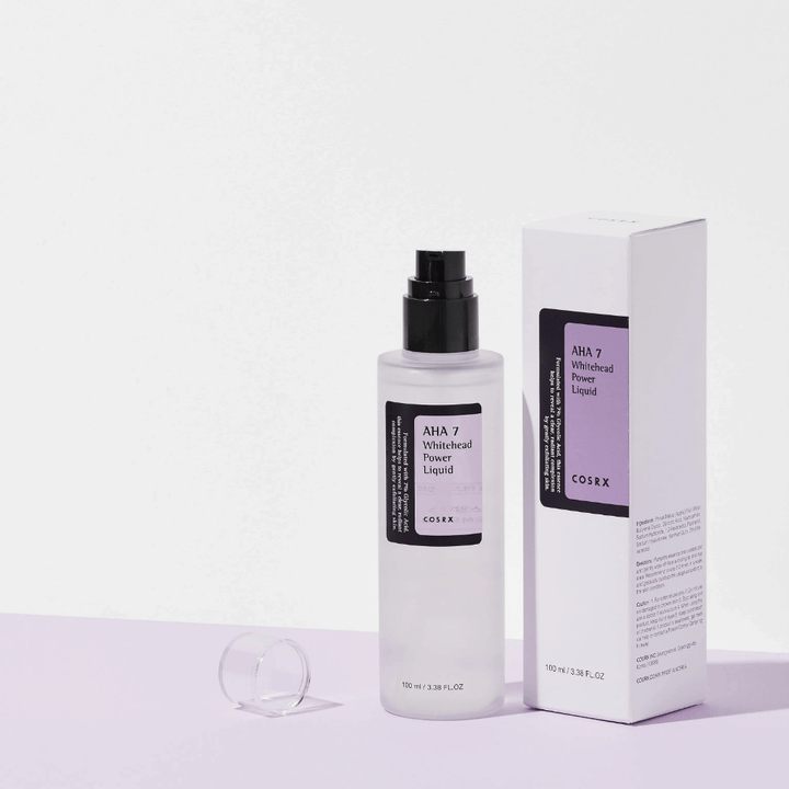 COSRX AHA 7 Whitehead Power Liquid mit Verpackung, exfolierendes Gesichtswasser mit 7 % AHA zur Bekämpfung von weißen Mitessern und zur Verbesserung des Hauttons.
