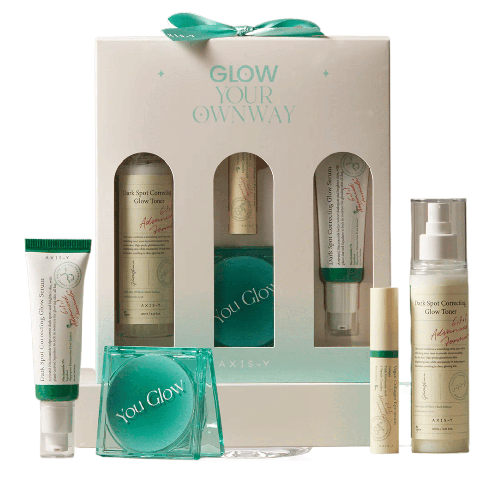 AXIS-Y Glow Your Own Way Beauty Box – ein komplettes Set mit veganer Hautpflege, das Pigmentflecken reduziert, Feuchtigkeit spendet und strahlt. Perfekt für einen gleichmäßigeren Hautton!
