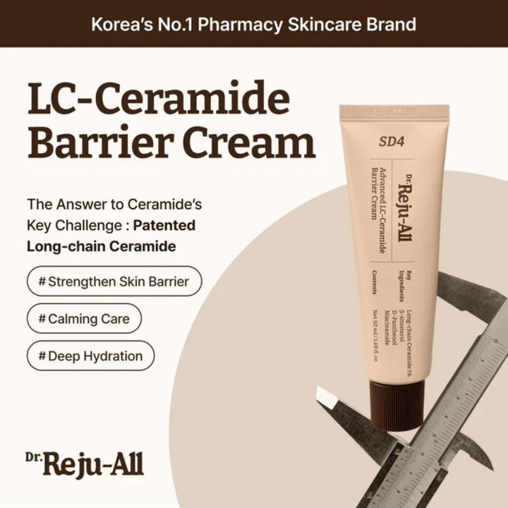 Dr. Reju-All Advanced LC-Ceramide Barrier Cream aus Korea – Barrierecreme mit patentierten langkettigen Ceramiden für tiefe Feuchtigkeitspflege, beruhigende Pflege und Schutz vor äußerer Reizung.