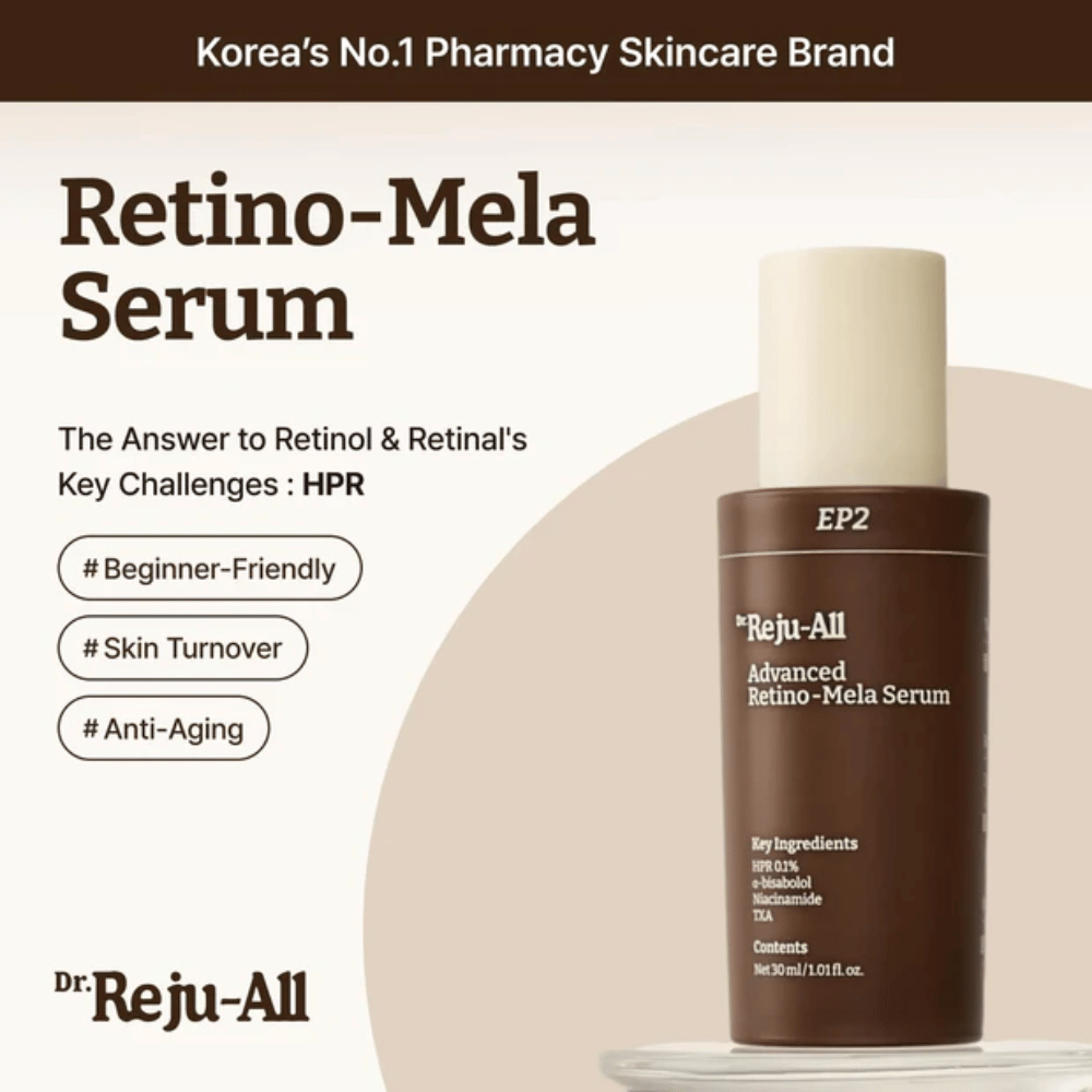 Dr. Reju-All Advanced Retino-Mela Serum EP2 – HPR-basiertes Retinol-Alternative, das sanfter ist als Retinol und Retinal, entwickelt für einen gleichmäßigeren Hautton, Hauterneuerung und Anti-Aging.