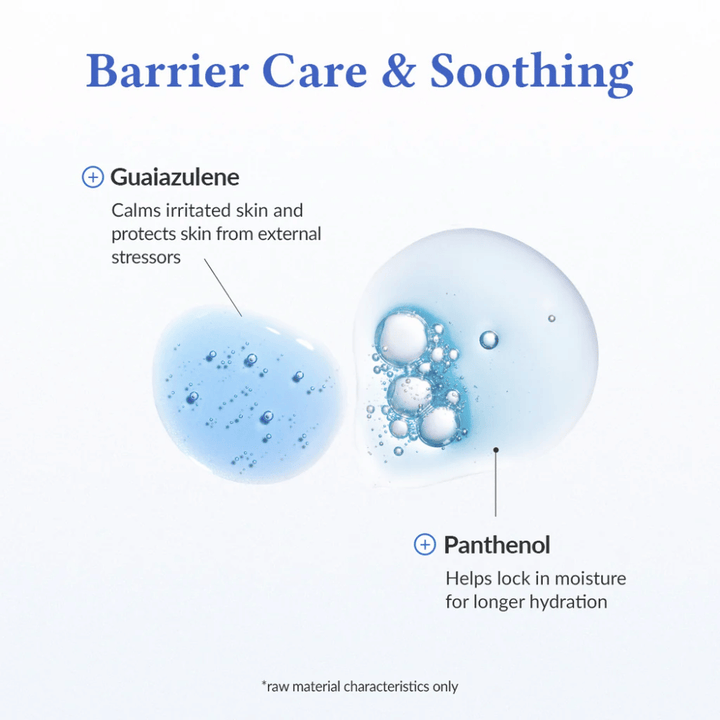 Barrier Care & Soothing in Dr. Althea Aqua Marine Deep Serum mit Guaiazulene, das gereizte Haut beruhigt und vor äußerem Stress schützt, sowie Panthenol, das Feuchtigkeit bindet und die Hautbarriere für langanhaltende Feuchtigkeit stärkt.