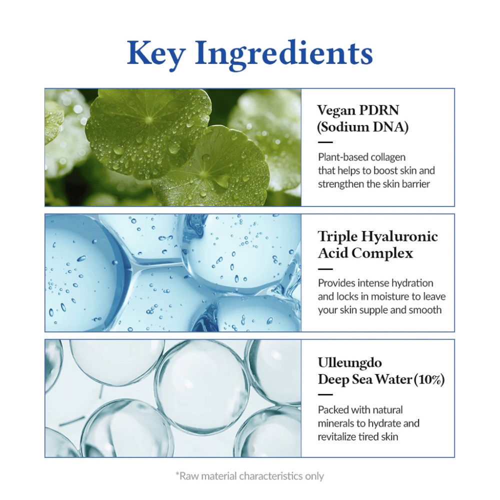 Schlüsselinhaltsstoffe in Dr. Althea Aqua Marine Jelly Mist mit veganem PDRN, Hyaluronsäure und Tiefseewasser