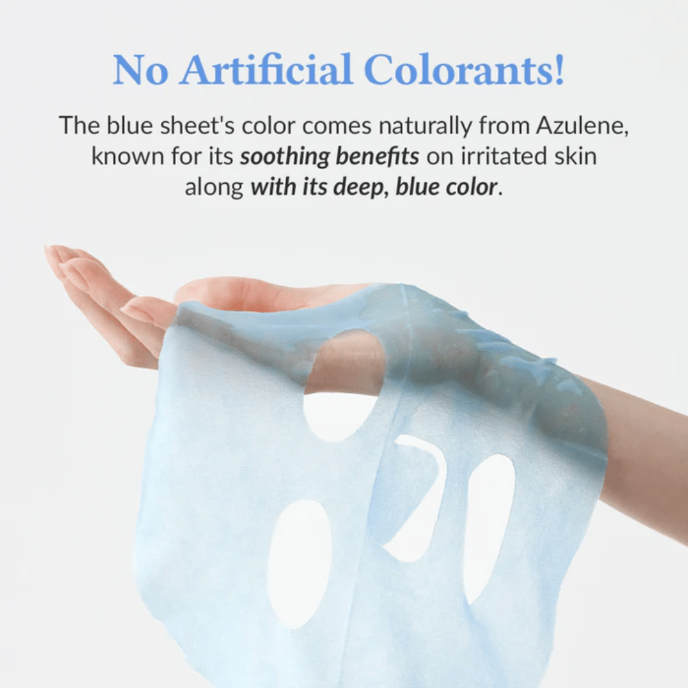 Keine künstlichen Farbstoffe! Die blaue Farbe der Maske stammt natürlich aus Azulen, das gereizte Haut beruhigt und ihr einen tiefen Blauton verleiht.