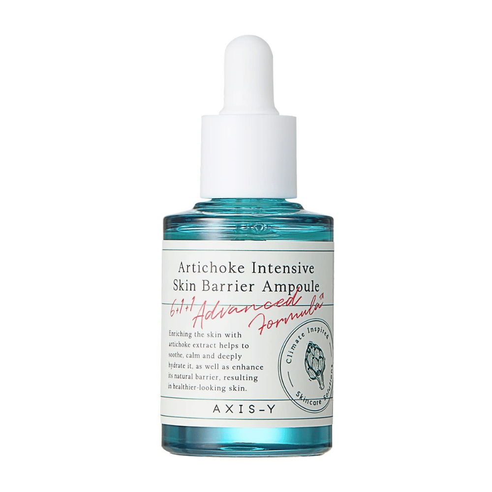 Eine Flasche Hautpflegeserum mit der Aufschrift "Artichoke Intensive Skin Barrier Ampoule" von AXIS-Y.
