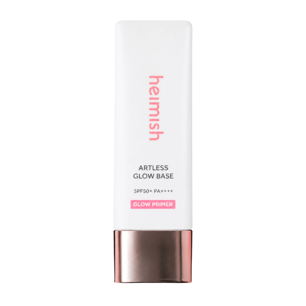 Heimish Artless Glow Base SPF50+ PA++++ – koreanischer Glow primer und Sonnenschutz in weißer Verpackung mit roségoldfarbenem Verschluss.