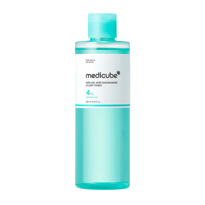 Medicube Azelaic Acid Niacinamide Clear Toner 250 ml mit 4 % Azelainsäure, entwickelt, um die Haut auszugleichen, überschüssiges Öl zu reduzieren und einen ebenmäßigeren Hautton zu verleihen.