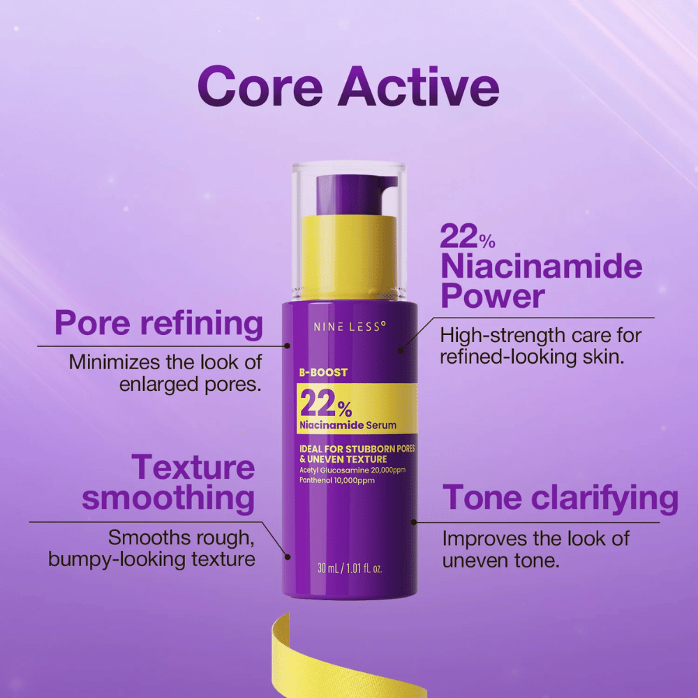 4. NINE LESS B-Boost 22% Niacinamide Serum – konzentriertes Serum mit 22 % Niacinamid für Poren und ungleichmäßigen Hautton