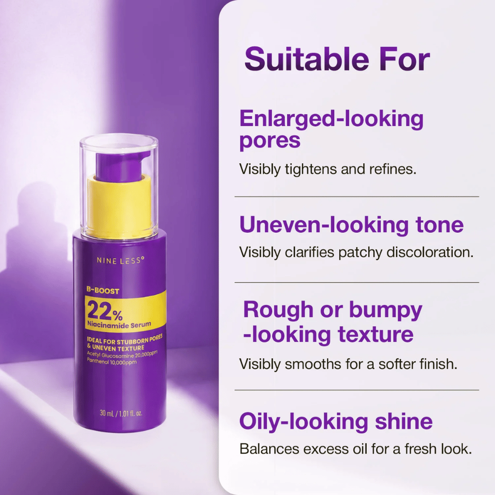 2. NINE LESS B-Boost 22% Niacinamide Serum – Serum für große Poren, ungleichmäßigen Hautton und grobe Hautstruktur