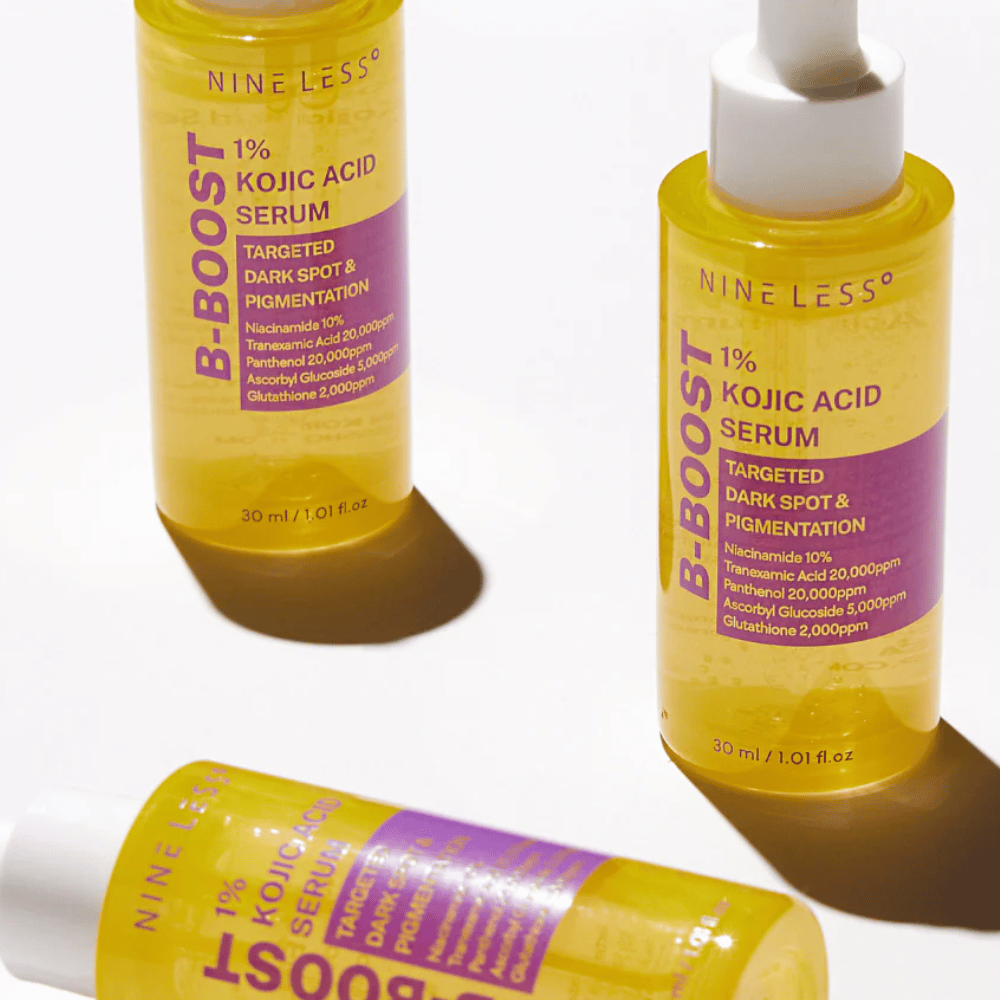 B-Boost 1% Kojic Acid Serum in Flaschen mit Pipette, für dunkle Flecken und Pigmentierung.