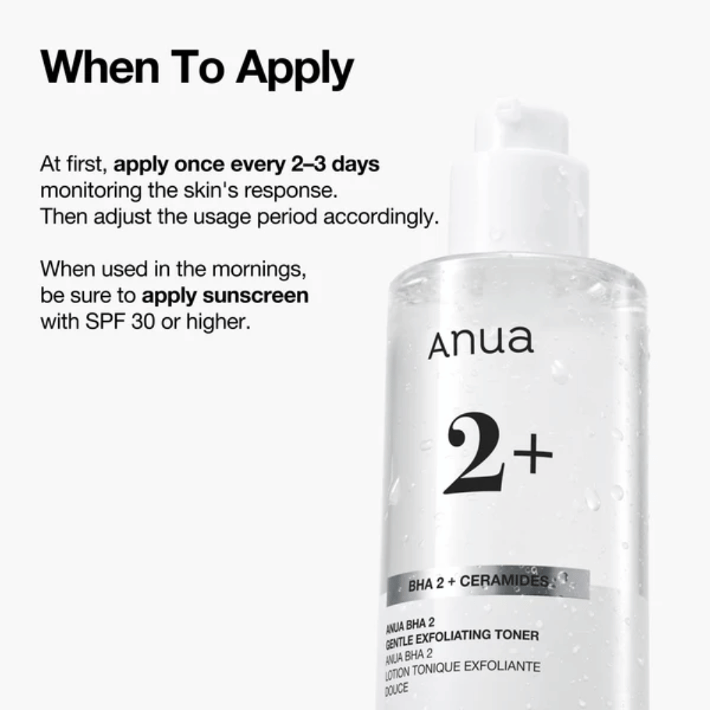 Anua BHA 2% Gentle Exfoliating Toner mit Ceramiden – Gebrauchsanweisung, exfolierender Toner für empfindliche Haut mit BHA (Salicylsäure)
