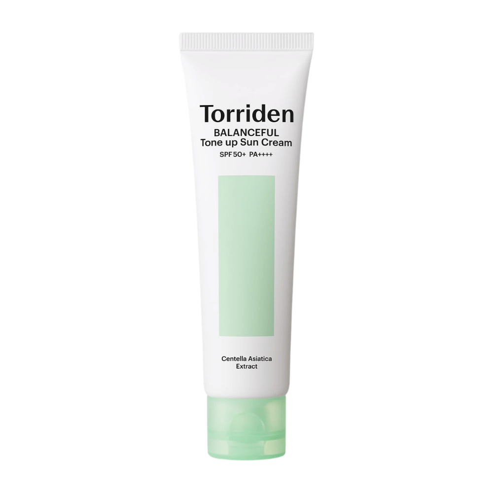 Torriden Balanceful Tone Up Sun Cream SPF50+ PA++++ Produktbild auf weißem Hintergrund mit Centella Asiatica für beruhigende Pflege und täglichen UV-Schutz.