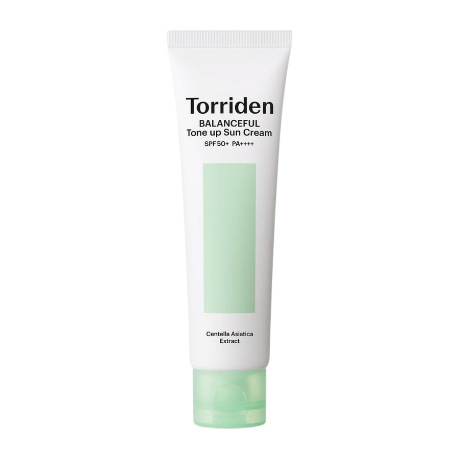 Torriden Balanceful Tone Up Sun Cream SPF50+ PA++++ Produktbild auf weißem Hintergrund mit Centella Asiatica für beruhigende Pflege und täglichen UV-Schutz.