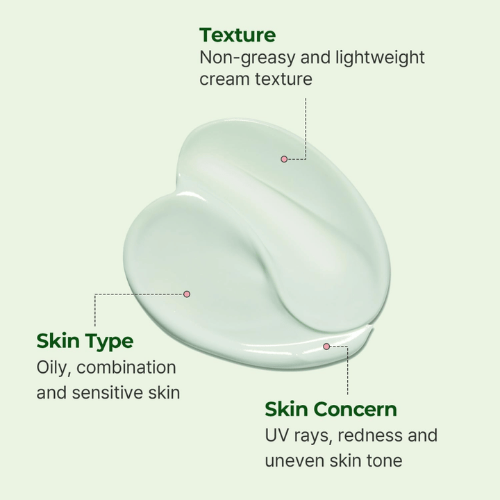 Nahaufnahme der hellgrünen Cremetextur von Torriden Balanceful Tone Up Sun Cream, die leicht, feuchtigkeitsspendend und für fettige, Mischhaut und empfindliche Haut geeignet ist.