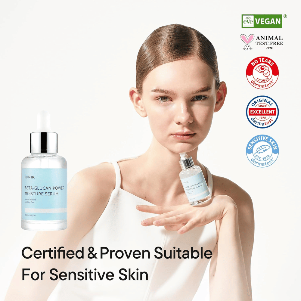 iUNIK Beta-Glucan Power Moisture Serum – veganes und cruelty-free Serum, das für empfindliche Haut geeignet ist und die Hautbarriere stärkt