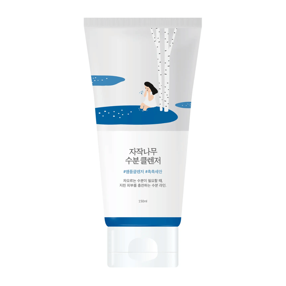 ROUND LAB Birch Juice Moisturizing Cleanser 150 ml in der Tube, milde und feuchtigkeitsspendende Gesichtsreinigung mit Birkensaft, die sanft reinigt, ohne die Haut auszutrocknen, und für alle Hauttypen geeignet ist, auch für empfindliche Haut.