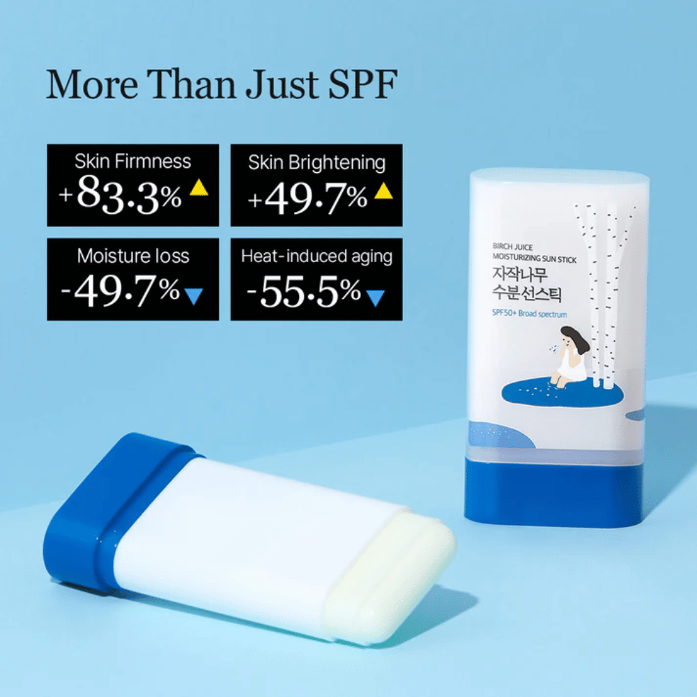 ROUND LAB Birch Juice Sun Stick mit SPF50+ wird mit Ergebnissen zu verbesserter Hautelastizität und reduziertem Feuchtigkeitsverlust gezeigt