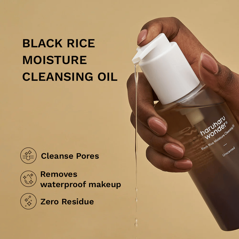 Haruharu Wonder Black Rice Moisture Cleansing Oil pumpt Reinigungsöl – effektiv gegen wasserfestes Make-up, reinigt Poren und hinterlässt keine Rückstände.