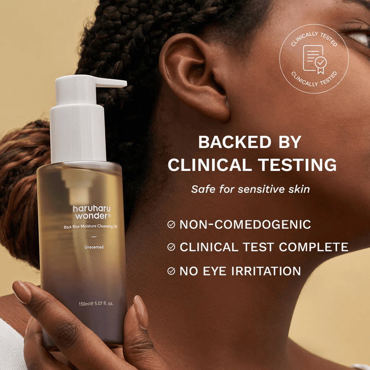 Haruharu Wonder Black Rice Moisture Cleansing Oil 150 ml – klinisch getestetes Reinigungsöl für empfindliche Haut, nicht komedogen und ohne Augenreizungen.