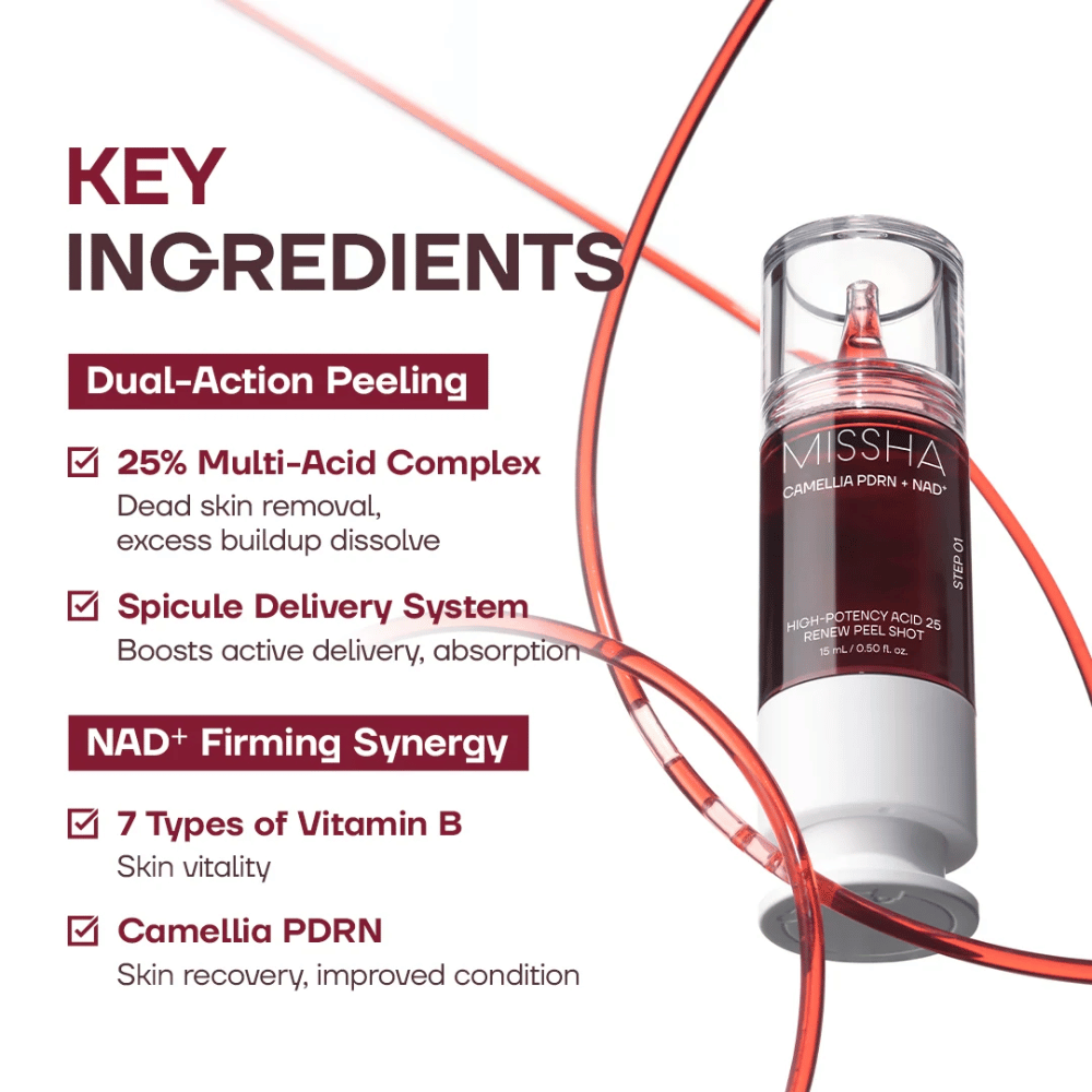 2. MISSHA Camellia PDRN NAD+ High-Potency Acid 25 Renew Peel Shot – Peeling mit 25 % Säurekomplex, PDRN und NAD+