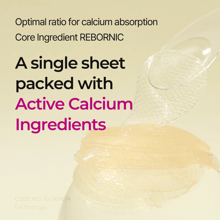 Nahaufnahme eines Hydrogels, getränkt mit aktivem Kalzium in Dr. Melaxin Cemenrete Calcium Volume Eye Patch, entwickelt für optimale Absorption und volumengebende Wirkung.