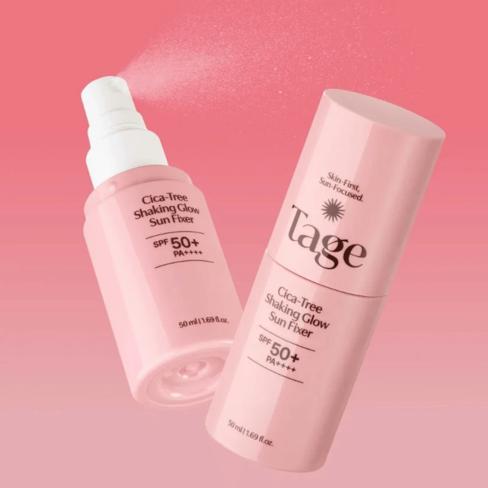 TAGE Cica-Tree Shaking Glow Sun Fixer SPF50+ PA++++ – feuchtigkeitsspendendes Sonnenschutzspray mit Glow