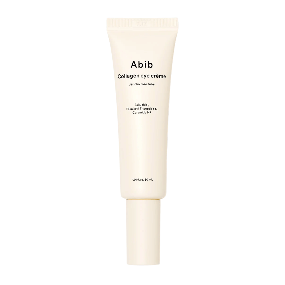 Produktbild von Abib Collagen Eye Crème – Jericho Rose Tube 30 ml. Enthält Bakuchiol, Tripeptide und Ceramide für festere Haut.