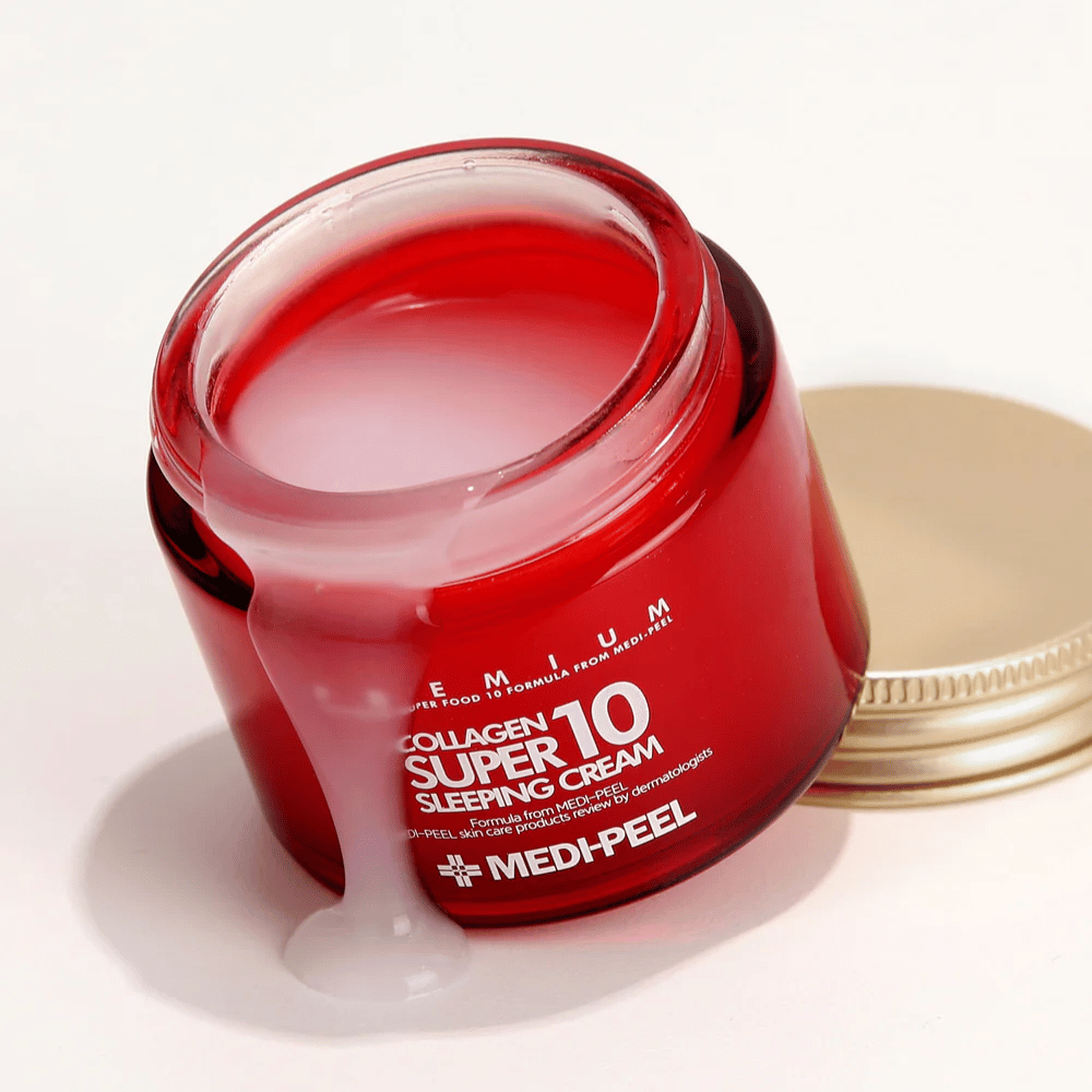MEDI-PEEL Collagen Super 10 Sleeping Cream – koreanische Nachtcreme mit Kollagen, die Feuchtigkeit spendet, die Hautbarriere stärkt und über Nacht Spannkraft verleiht.
