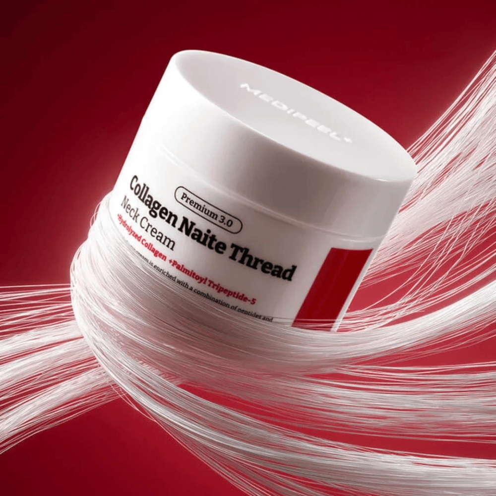 MEDIPEEL Collagen Naite Thread Neck Cream Premium 3.0 – straffende Halscreme mit hydrolysiertem Kollagen und Peptiden, die die Elastizität der Haut verbessert und sichtbare Linien am Hals und Dekolleté reduziert.