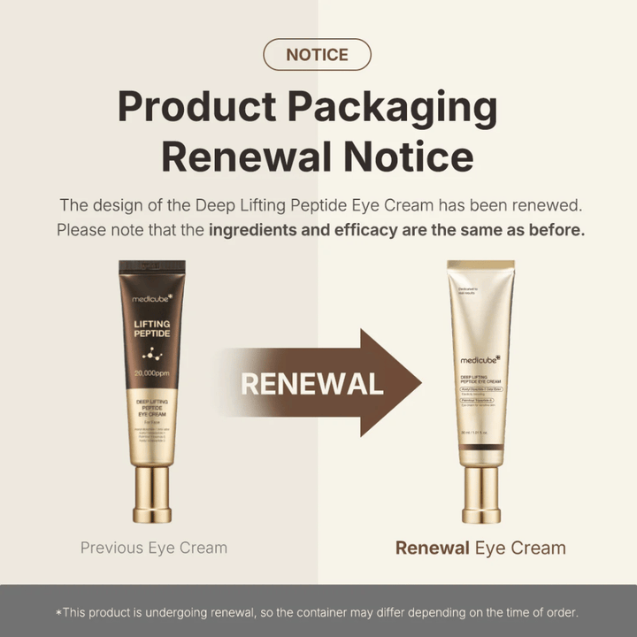 Medicube Deep Lifting Peptide Eye Cream – ny förpackning, samma effektiva peptidformula som lyfter och stramar upp huden runt ögonen.