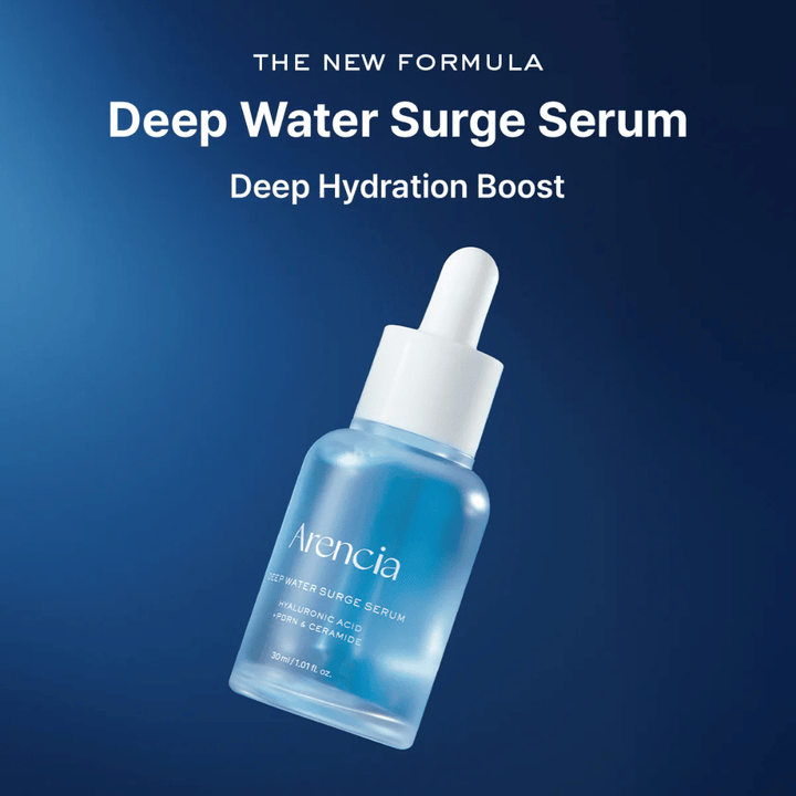 Arencia Deep Water Surge Serum – koreanisches Feuchtigkeitsserum mit Hyaluronsäure, PDRN und Ceramiden, das tiefe Feuchtigkeit bietet, die Haut beruhigt und die Hautbarriere stärkt.