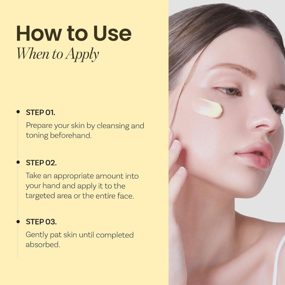 Anweisungen für Ongredients Deep Calming Cream – nach der Reinigung und dem Toner auftragen, die Creme sanft einklopfen, bis sie eingezogen ist.