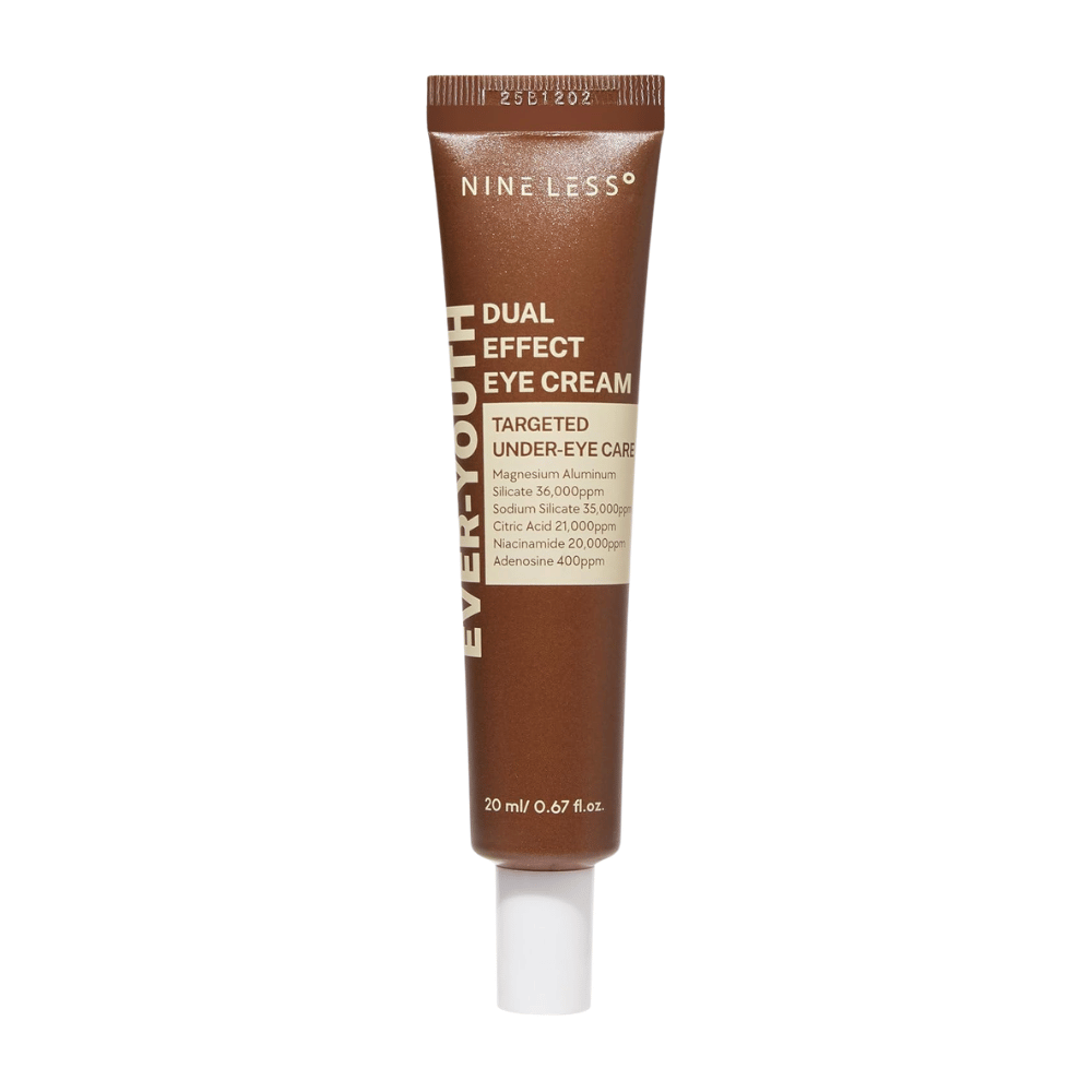 NINE LESS Ever-Youth Dual Effect Eye Cream 20 ml – Produktbild von Augencreme in brauner Tube
