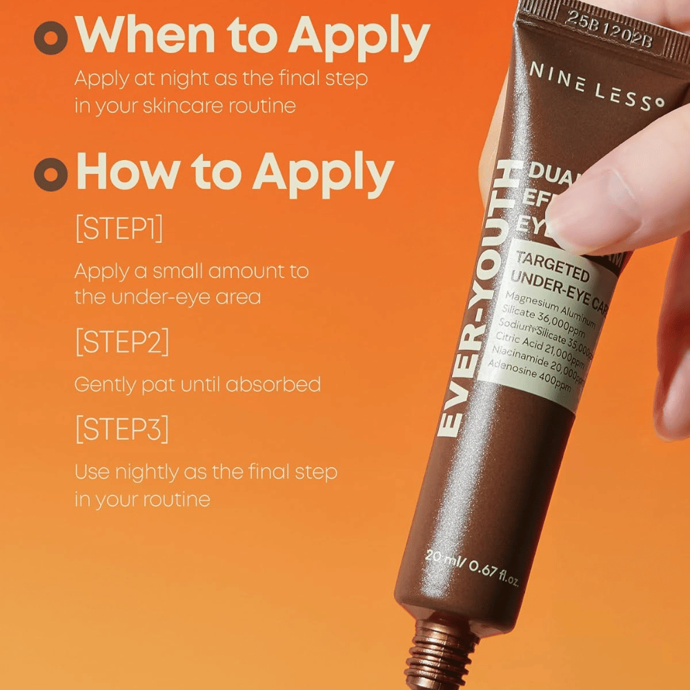NINE LESS Ever-Youth Dual Effect Eye Cream – Anwendung von Augencreme als letzter Schritt in der Abendroutine