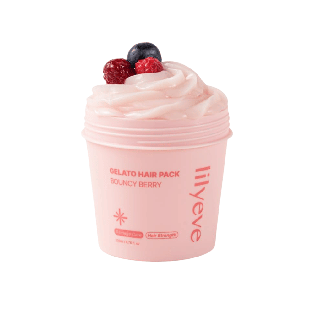 LILYEVE Gelato Hair Pack Bouncy Berry 200 ml – rosa Proteinmaske für geschädigtes Haar mit Fokus auf Stärke und Geschmeidigkeit.