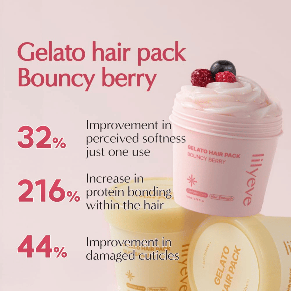LILYEVE Gelato Hair Pack Bouncy Berry – stärkende Proteinmaske für weicheres Haar und Pflege geschädigter Haarsträhnen.