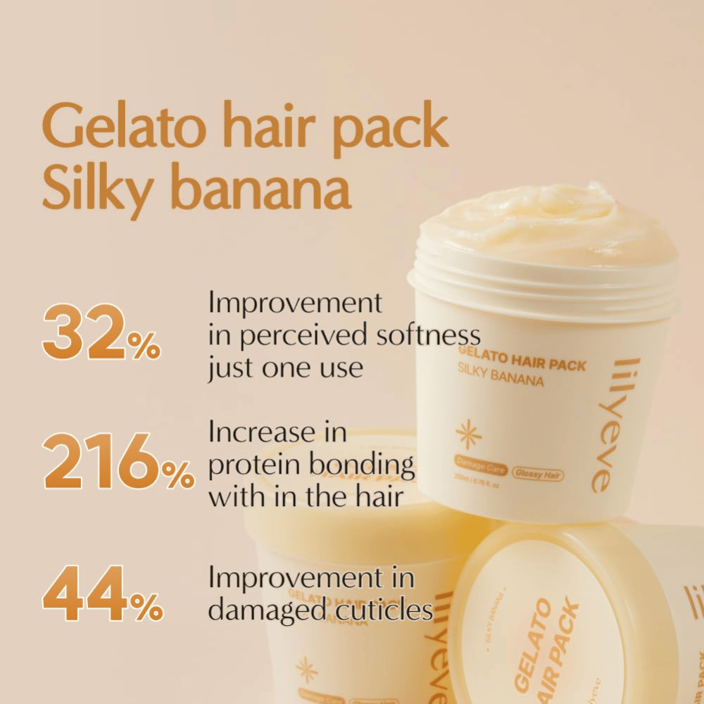LILYEVE Gelato Hair Pack Silky Banana – proteinreiche Haarmaske für weicheres Haar, Glanz und Pflege geschädigter Haarsträhnen.