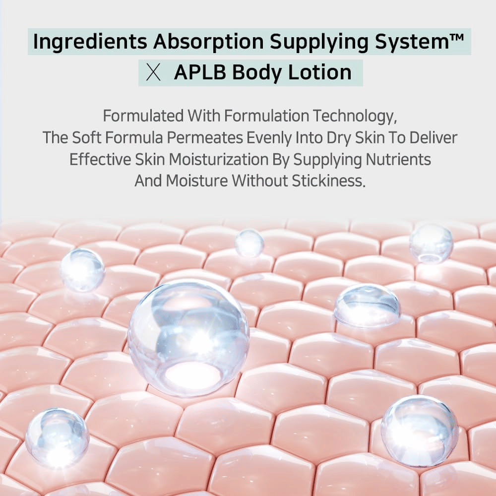 APLB body lotion mit Ingredients Absorption Supplying System, das in die Haut eindringt und intensive Feuchtigkeit ohne klebriges Gefühl spendet