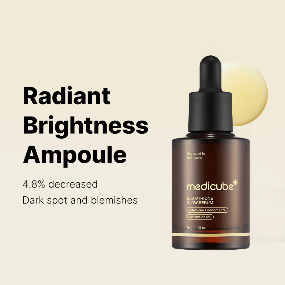Medicube Radiant Brightness Ampoule – Glutathione Glow Serum mit 5% Glutathion-Liposom und 5% Niacinamid. Reduziert dunkle Flecken und ungleichmäßigen Hautton für einen strahlenden Glanz.