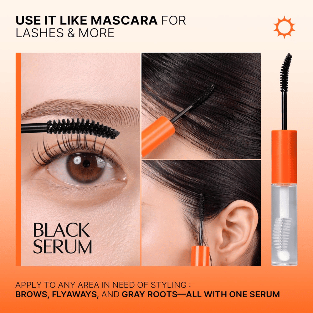 LILYEVE Grow Turn Exosome Dual Lash Serum – schwarzes Serum für den Tag, das auf Wimpern, Augenbrauen und Haaransatz aufgetragen wird.