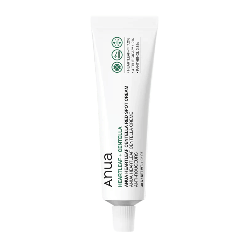 Anua Heartleaf Centella Red Spot Cream in einer weißen Tube, eine punktuelle Behandlung mit Centella zur Beruhigung der Haut und Stärkung der Feuchtigkeitsbarriere.