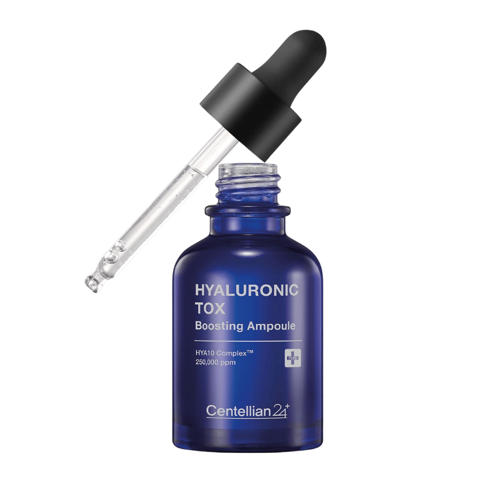 5. Centellian24 Hyaluronic Tox Boosting Ampoule – blaue Glasflasche mit feuchtigkeitsspendendem Gesichtsserum und Pipette