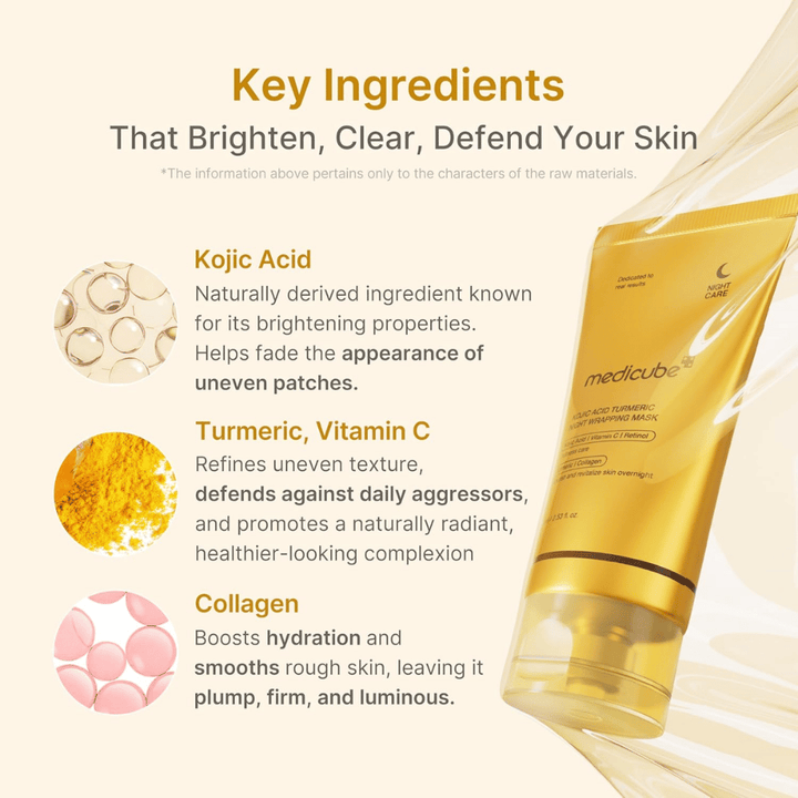 Medicube Kojic Acid Turmeric Night Wrapping Mask mit Kojisäure, Kurkuma, Vitamin C und Kollagen für Ausstrahlung, Feuchtigkeit und einen ebenmäßigeren Hautton.