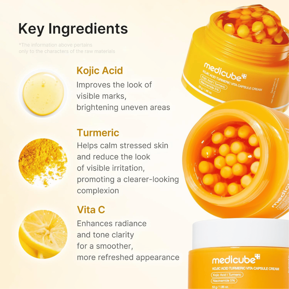 3. Medicube Kojic Acid Turmeric Vita Capsule Cream – Gesichtscreme mit Kojisäure, Kurkuma und Vitamin C für einen ebenmäßigeren Hautton