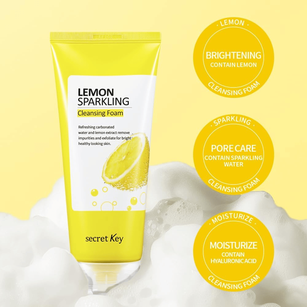 Secret Key Lemon Sparkling Cleansing Foam – schäumende Gesichtsreinigung, die Poren reinigt, mit Hyaluronsäure befeuchtet und die Haut aufhellt.